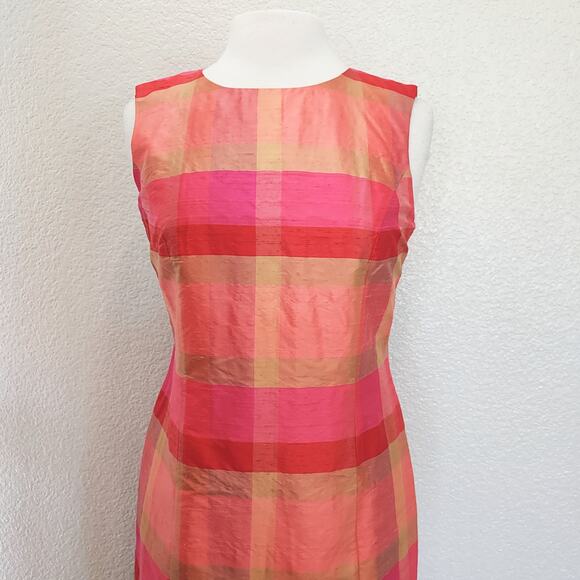 Liz Claiborne Pink Orange Block Pattern Silk Sheath Dress Size 6 - Picture 2 of 15